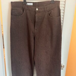 Zara Brown Snake Print Wide Leg Denim Pants